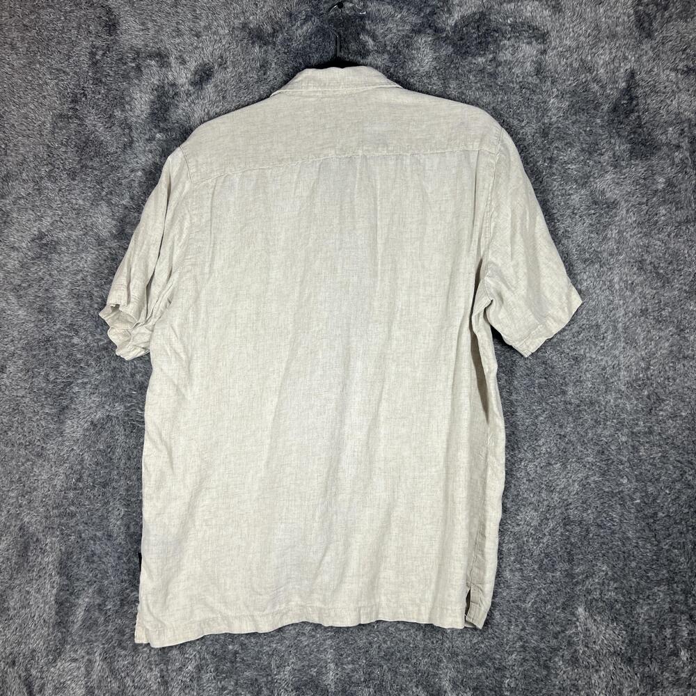 Kenneth Cole Shirt Mens L Beige Short Sleeve Button Up Linen Lyocell Pocket - Picture 2 of 8